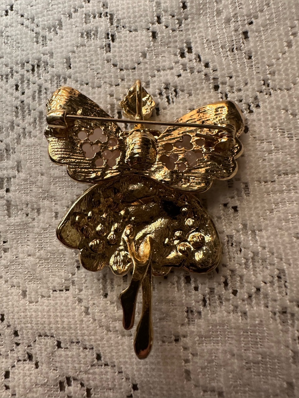 Gold and Pink Crystal Ballerina 2.5” Brooch - Picture 3 of 4